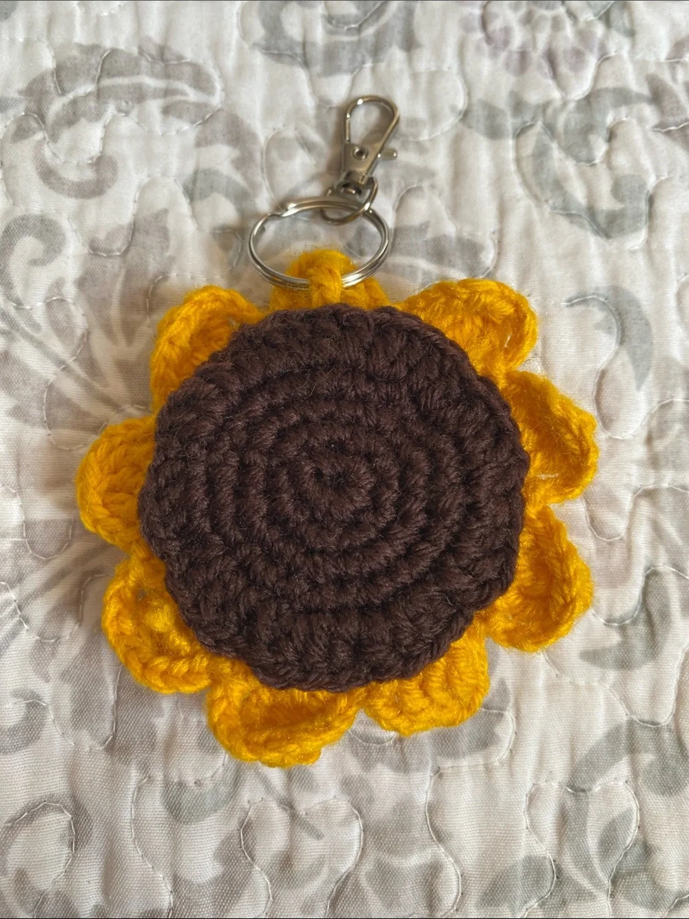 Handmade Yellow Sunflower Crochet Keychain - Women Accessories